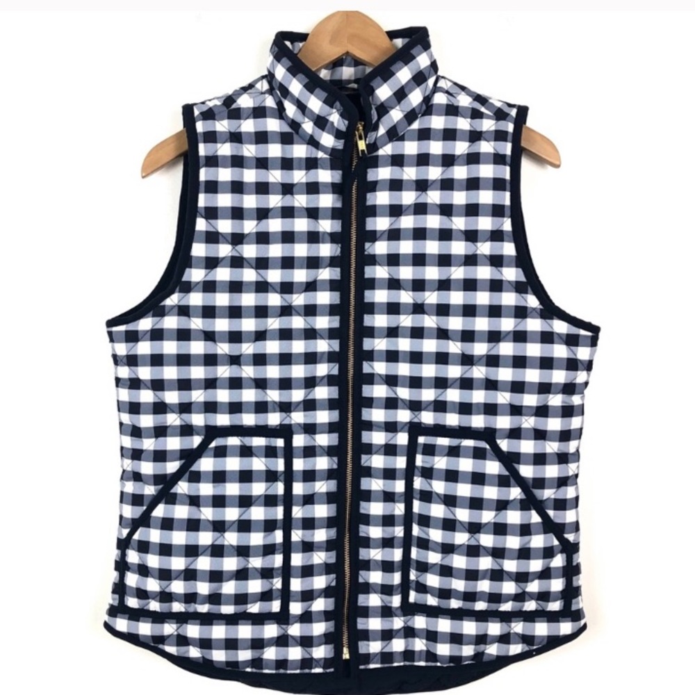 Navy and white gingham quilted vest